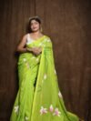 Avocado Floral Design Mul Cotton Sari With Blouse Piece