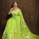 Avocado Floral Design Mul Cotton Sari With Blouse Piece