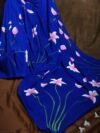Blue Floral Design Mul Cotton Sari With Blouse Piece