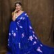 Blue Floral Design Mul Cotton Sari With Blouse Piece