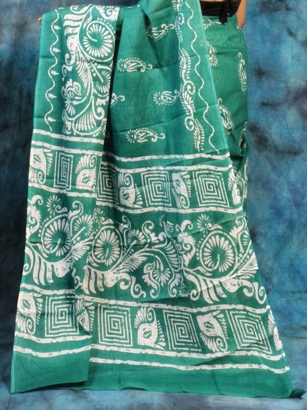 Blue Green Soft Mulmul Cotton Saree