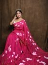 Bright Maroon Floral Design Mul Cotton Sari With Blouse Piece