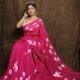 Bright Maroon Floral Design Mul Cotton Sari With Blouse Piece
