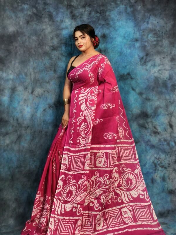 Bright Maroon Soft Mulmul Cotton Saree
