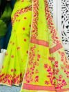 Bright Olive Soft Bonolota Jamdani Sari Wiht Blouse Piece