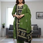 Camo Green Soft Mom Batik Unstitched 3 Piece Suit Set