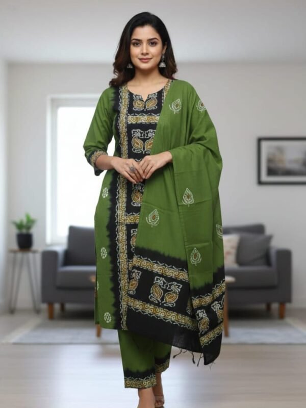 Camo Green Soft Mom Batik Unstitched 3 Piece Suit Set