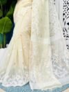 Cream Soft Bonolota Jamdani Sari Wiht Blouse Piece