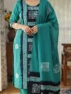 Dark Aqua Soft Mom Batik Unstitched 3 Piece Suit Set