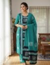 Dark Aqua Soft Mom Batik Unstitched 3 Piece Suit Set