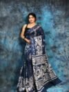 Dark Blue Grey Soft Mulmul Cotton Saree