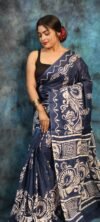 Dark Blue Grey Soft Mulmul Cotton Saree