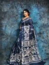 Dark Blue Grey Soft Mulmul Cotton Saree