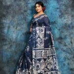 Dark Blue Grey Soft Mulmul Cotton Saree