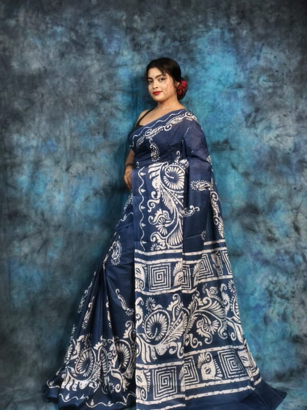Dark Blue Grey Soft Mulmul Cotton Saree