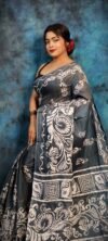 Dark Grey Soft Mulmul Cotton Saree