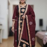 Deep Maroon Soft Mom Batik Unstitched 3 Piece Suit Set