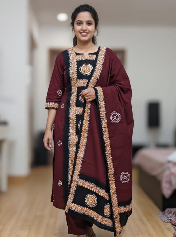 Deep Maroon Soft Mom Batik Unstitched 3 Piece Suit Set Deep Maroon Soft Mom Batik Unstitched 3 Piece Suit Set