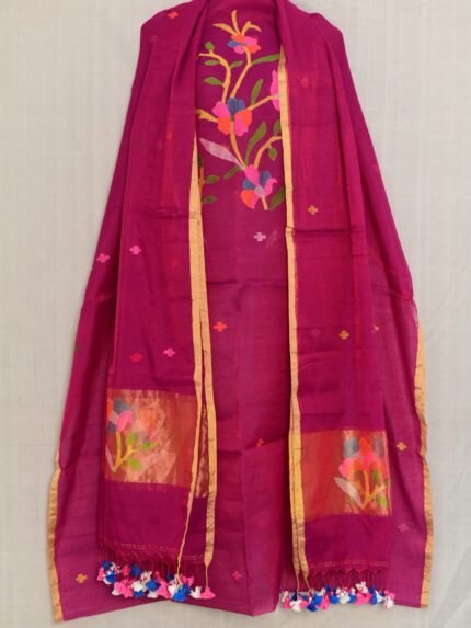 Exclusive Joba Berry Handloom Unstitched 2 Piece Jamdani Suit Piece