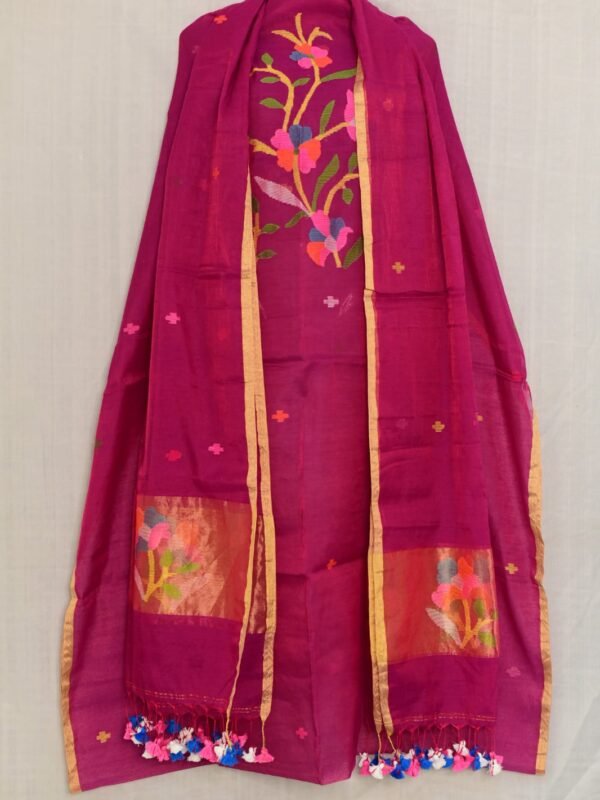 Exclusive Joba Berry Handloom Unstitched 2 Piece Jamdani Suit Piece