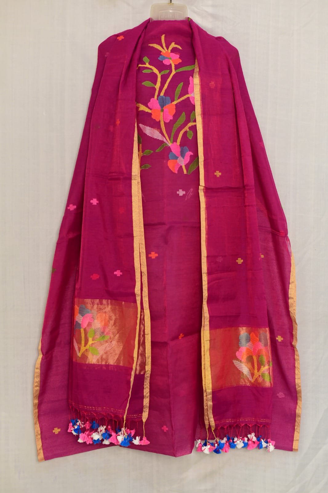 Exclusive Joba Berry Handloom Unstitched 2 Piece Jamdani Suit Piece