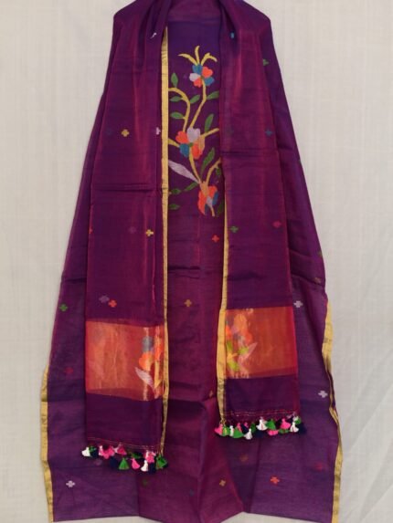 Exclusive Joba Grape Purple Handloom Unstitched 2 Piece Jamdani Suit Piece