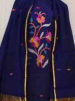 Exclusive Joba Navy Blue Handloom Unstitched 2 Piece Jamdani Suit Piece