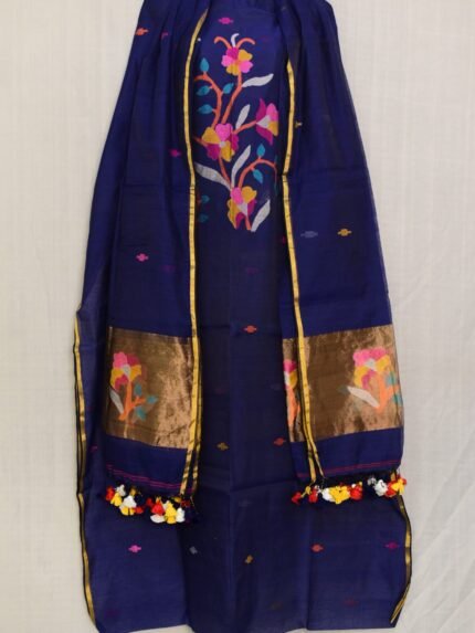 Exclusive Joba Navy Blue Handloom Unstitched 2 Piece Jamdani Suit Piece
