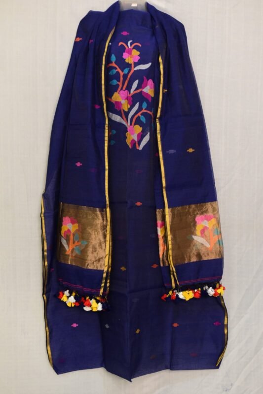 Exclusive Joba Navy Blue Handloom Unstitched 2 Piece Jamdani Suit Piece