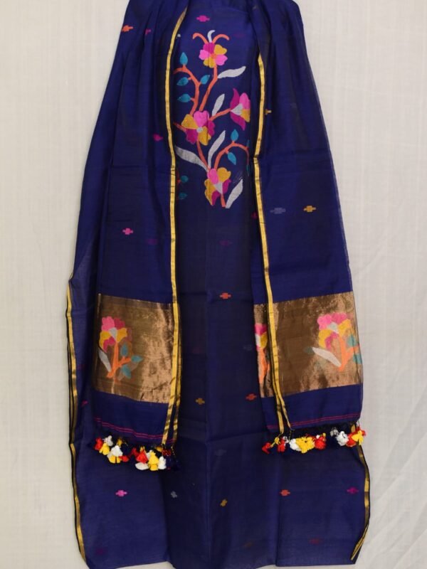 Exclusive Joba Navy Blue Handloom Unstitched 2 Piece Jamdani Suit Piece