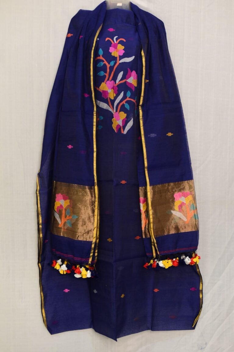 Exclusive Joba Navy Blue Handloom Unstitched 2 Piece Jamdani Suit Piece