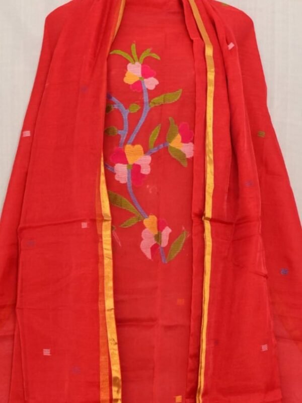 Exclusive Joba Red Handloom Unstitched 2 Piece Jamdani Suit Piece
