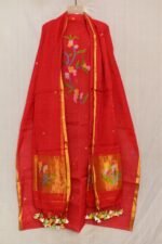 Exclusive Joba Red Handloom Unstitched 2 Piece Jamdani Suit Piece