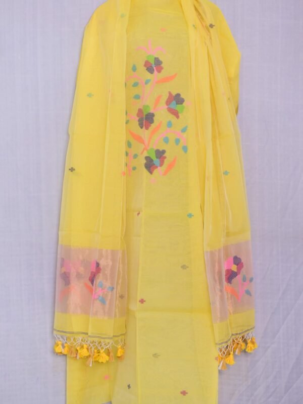 Exclusive Joba Yellow Handloom Unstitched 2 Piece Jamdani Suit Piece