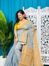 Grey Soft Sunflower Jamdani Sari With Blouse Piece