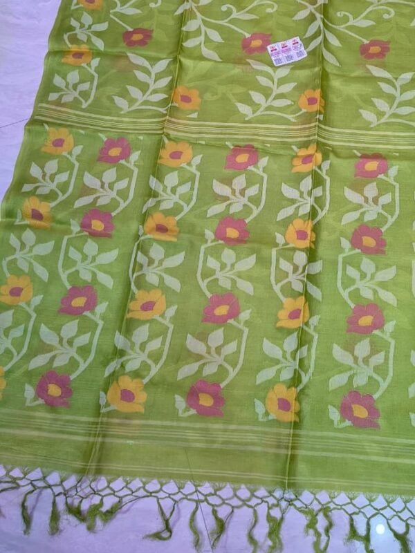 Joba Camo Green Tussar By Tussar Handloom Jamdani Sari With Blouse Piece
