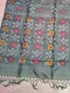 Joba Grey Tussar By Tussar Handloom Jamdani Sari With Blouse Piece