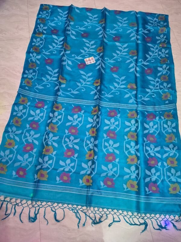 Joba Picton Blue Tussar By Tussar Handloom Jamdani Sari With Blouse Piece