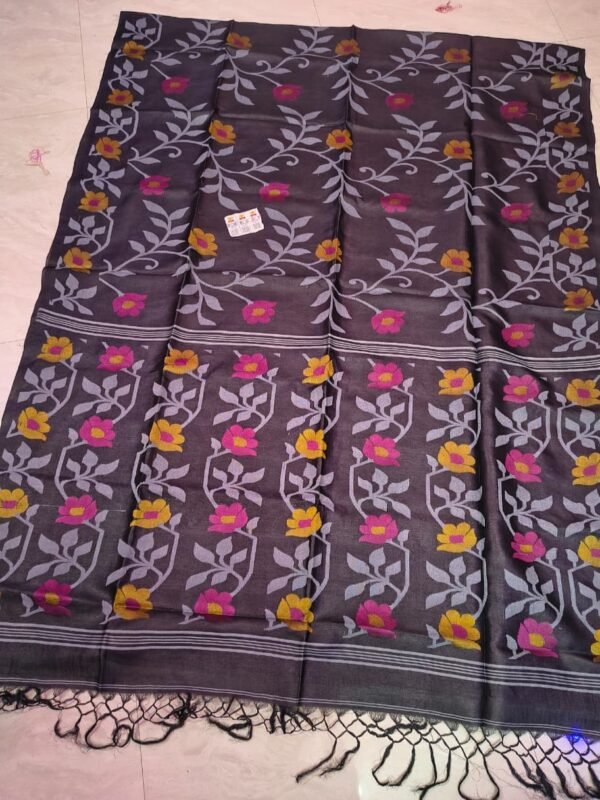 Joba Purple Taupe Tussar By Tussar Handloom Jamdani Sari With Blouse Piece