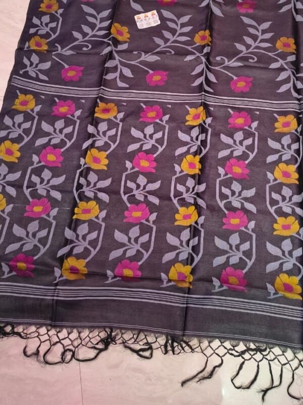 Joba Purple Taupe Tussar By Tussar Handloom Jamdani Sari With Blouse Piece