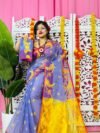 Lavender Blue Soft Lota Pata Jamdani Sari With Blouse Piece