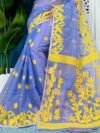 Levendar Blue Soft Bonolota Jamdani Sari Wiht Blouse Piece