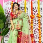 Light Olive Soft Lota Pata Jamdani Sari With Blouse Piece