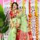 Light Olive Soft Lota Pata Jamdani Sari With Blouse Piece
