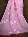 Light Pink Floral Design Mul Cotton Sari With Blouse Piece