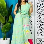 Unstitched Soft 2 Piece Jamdani Churidar - Light Teal