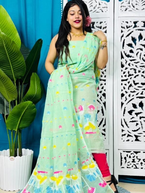 Unstitched Soft 2 Piece Jamdani Churidar - Light Teal