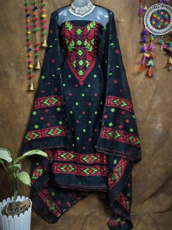 Loket Black Unstitched 2 Piece Jamdani Suit Set