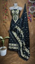 Loket Black Unstitched 2 Piece Jamdani Suit Set