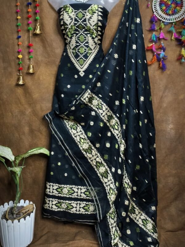 Loket Black Unstitched 2 Piece Jamdani Suit Set